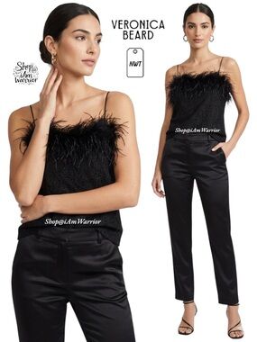 Veronica Beard NWT ostrich feather black camisole top *shop@iamwarrior
